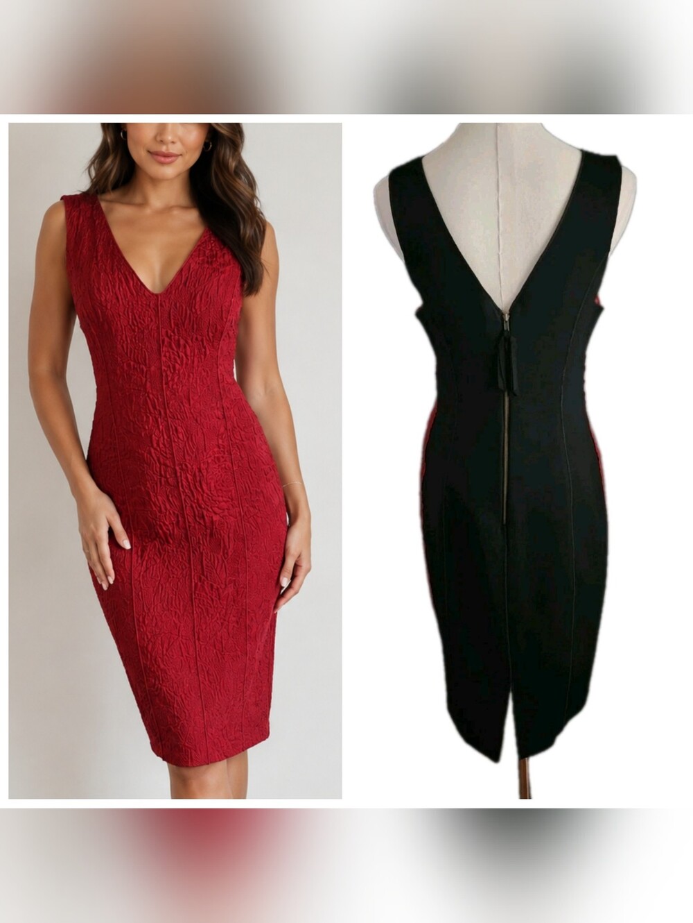 Tracy Reese Anthro Textured Rose Print Sz 6 TwoTone Ruby Red/ Black Sheath Dress